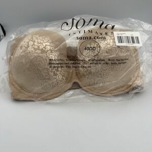 NWT Soma Stunning Support Full Coverage Lace Trim Bra Sz‎ 40DD In Soft Tan